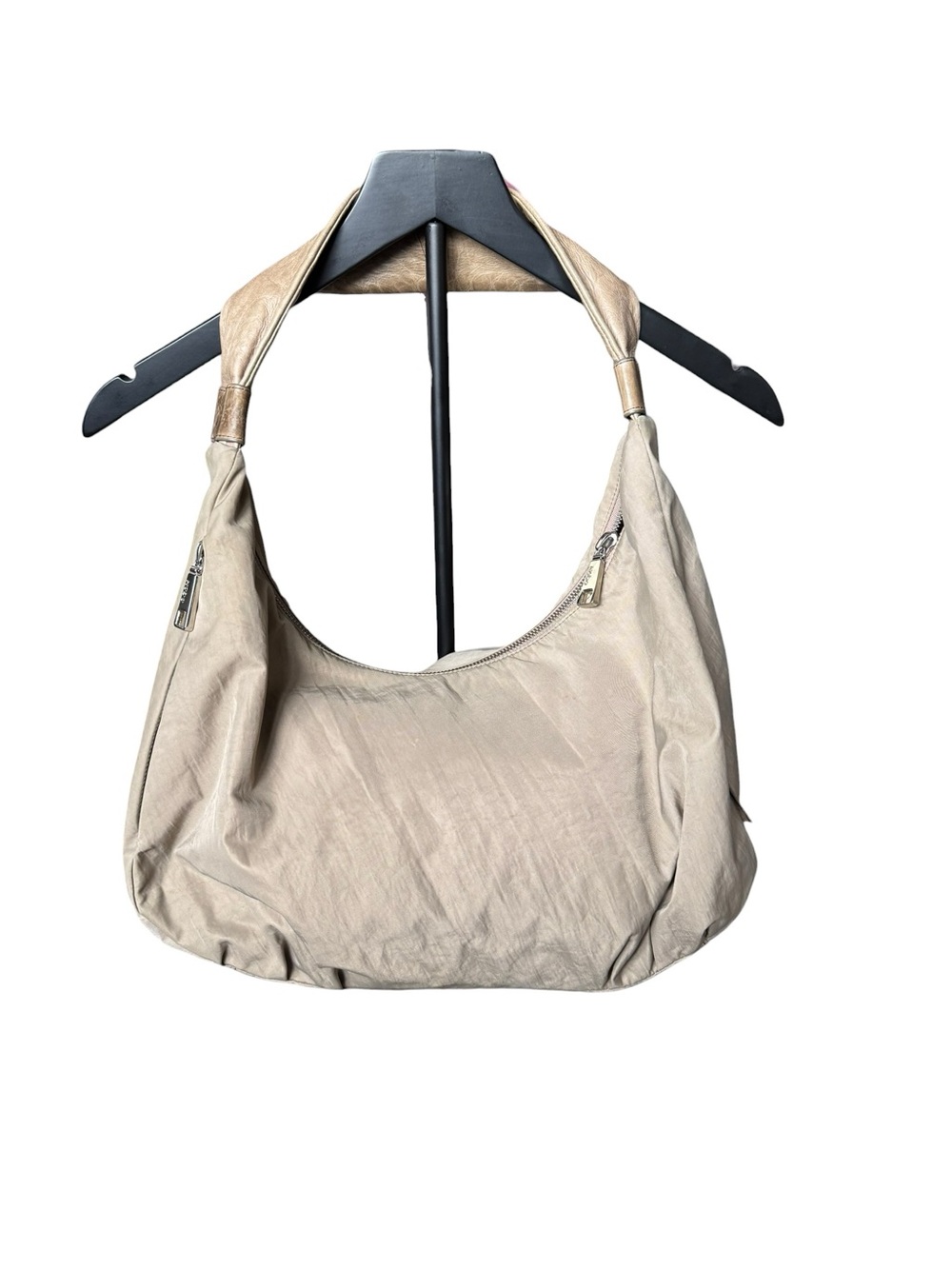 Hobo International Slouchy Hobo Bag Taupe Leather Trim Boho Minimalist Chic